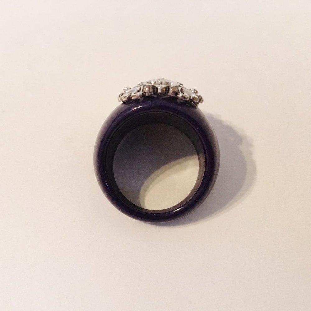 Boho Ring Purple Acrylic Silver Metal Ornate Filigree Vintage Size 8.25 - Picture 6 of 6